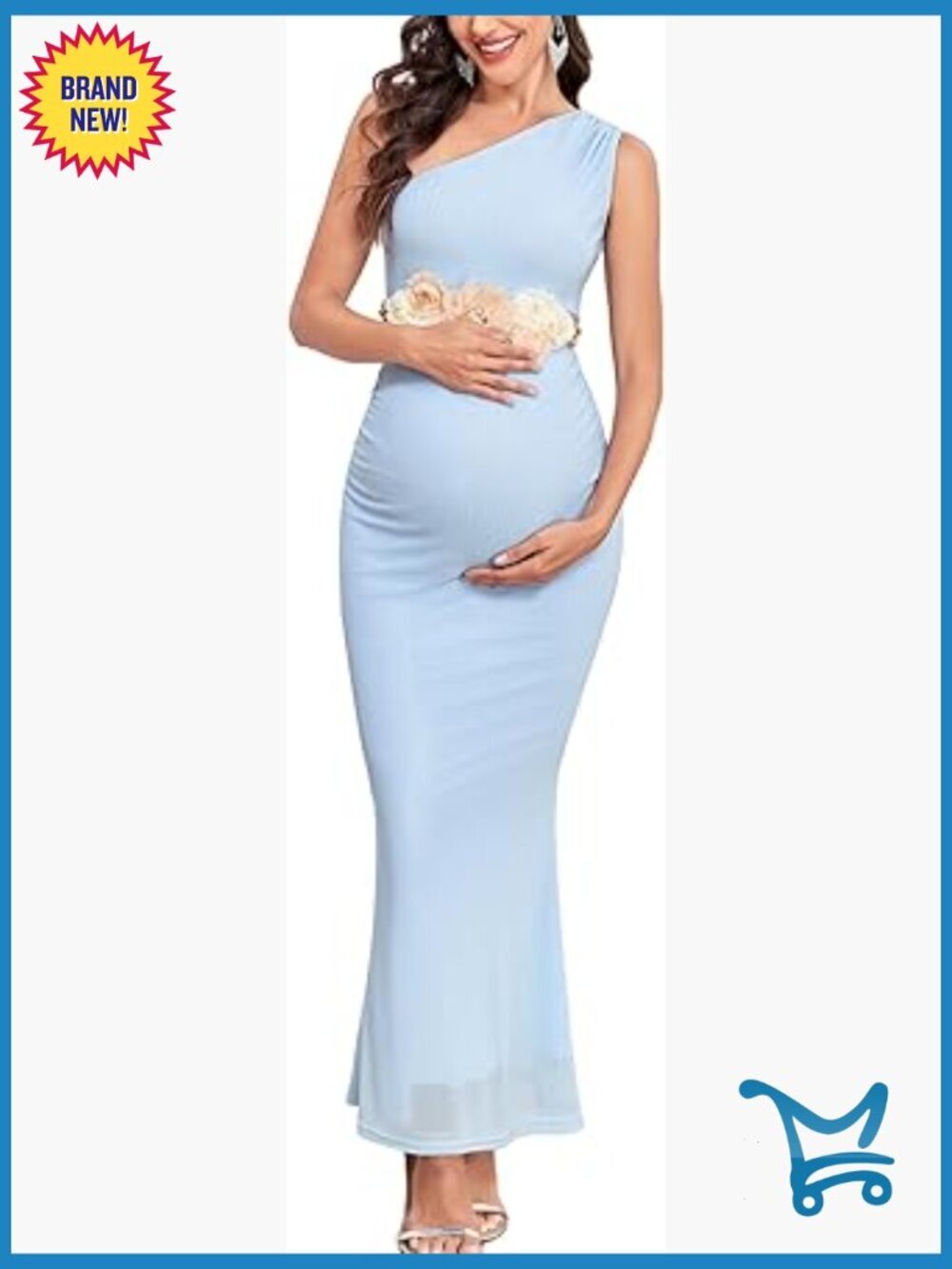 One Shoulder Maternity Mermaid Maxi Dress Ruched Bodycon Gown